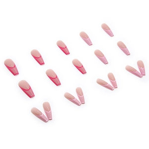 Pink gradient long ballerina press on nails with elegant French double color design