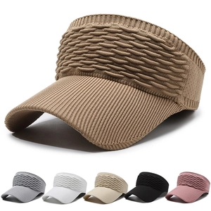 Knitted Sun Visor Hat Empty Top Breathable Wide Brim Polyester UV Protection For Outdoor Sports Summer Women