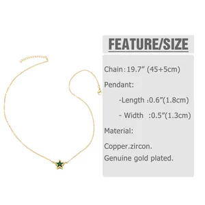 Size chart showing 45+5cm chain length and 1.8x1.3cm gold-plated star pendant dimensions