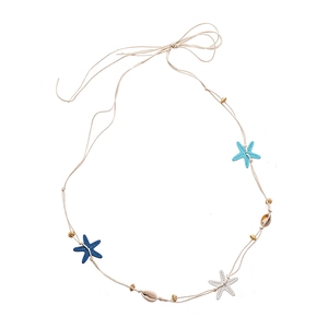 Handmade woven starfish and seashell long necklace and waist chain for beach vacations