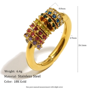 Boucles d'oreilles créoles en acier plaqué or 18K avec zircons arc-en-ciel et mesures