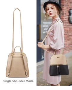 Champagne gold and black women's backpack with fringe tassel and convertible straps
