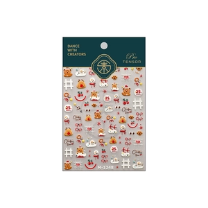 3D Christmas nail stickers with embossed bears, reindeer and snowman designs M-1248