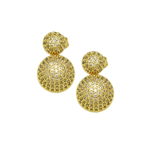 Macro shot of 18k gold-plated heart earrings with sparkling pave-set cubic zirconia stones