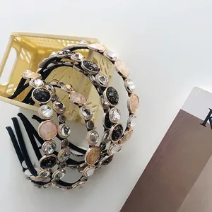 Retro Baroque Thin Headband Alloy Rhinestone Resin Faux Artificial Pearl Round Gemstones Hair Band Accessories For Women Girls