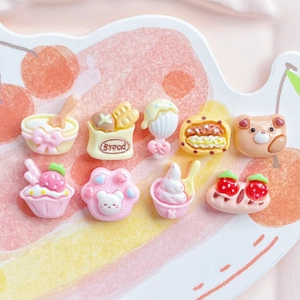 Mini resin food play accessories in strawberry ice cream and bread shapes for DIY crafts