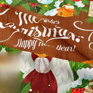 Macro view of woven tapestry texture showing festive Christmas prints and fiber details