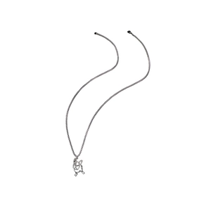 Long stainless steel necklace with a cute abstract pug pendant for a minimalist hip-hop look