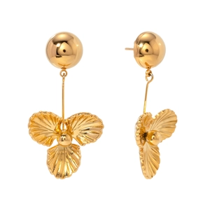 18k gold plated stainless steel hemisphere triple petal flower dangle earrings for women