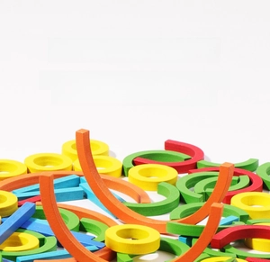 Eco-friendly wooden geometric blocks with colorful water-based paint for toddlers