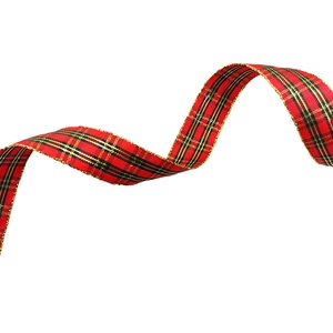 Christmas red and green plaid ribbon with gold wired edges for tree decoration