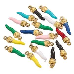 Colorful stainless steel cornicello chili pendants with gold crowns for DIY jewelry making