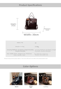 Detailed size chart and specifications for the vintage PU leather multi-way backpack