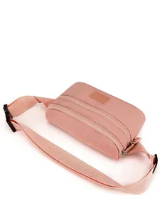 Pink waterproof Oxford cloth waist bag with dual zippers and adjustable strap for women