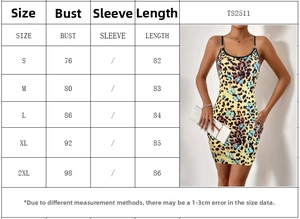 Detailed size chart for the floral print round neck dress with precise bust measurements