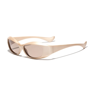 Y2K champagne gold square sunglasses with a retro thick frame shown from a 45-degree angle