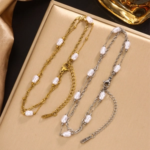 Double Layer Bracelet Stainless Steel Artificial Pearl 18K Gold Plated Elegant Minimalist Light Luxury Jewelry For Women
