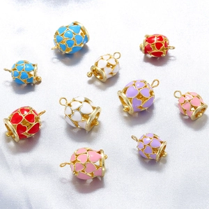 Heart Enamel Bell Charms Brass Hollow Jewelry Making Pendants For DIY Bracelet Necklace Sweet Style