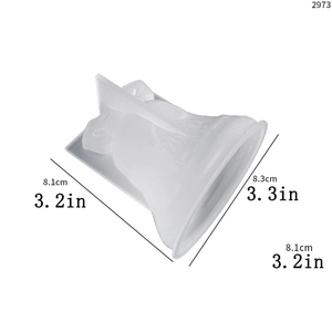Detailed view of bell-shaped silicone resin mold with size measurements in cm and inches