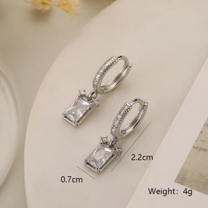 Detailed view of silver heart earrings with white cubic zirconia and dimensions