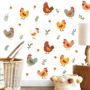 Stickers Muraux Poulet de Dessin Animé pour Chambre d'Enfant PVC Imperméable Animal Poule Coq Décalcomanies Décoration Maison DIY