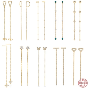 925 Sterling Silver Threader Earrings Long Tassel Chain Butterfly Geometric Minimalist Jewelry For Women