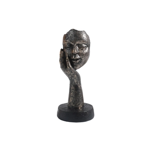 Sculpture moderne en résine bronze Le silence est d'or avec une texture métallique