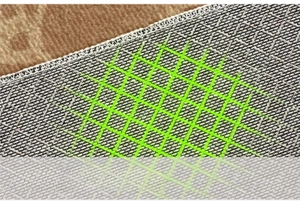 Detail of non-slip silicone backing and premium cotton fabric on vintage round rug