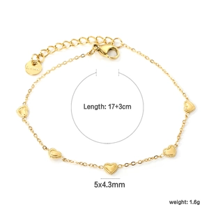 Détail du bracelet en acier inoxydable avec pendentif cœur et dimensions 17+3 cm