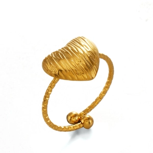 Minimalist 18K gold plated heart ring with textured finish and adjustable open band
