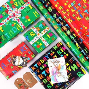 Happy Birthday Gift Wrapping Paper Colorful Letter Print Coated Paper For DIY Party Presents Kids And Adults