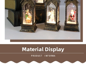 Close-up of vintage LED Christmas lanterns with Nativity and Santa scenes in warm light