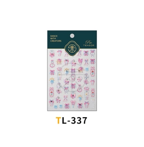 Nail art sticker TL-337 with matte pink bow and heart patterns in detail