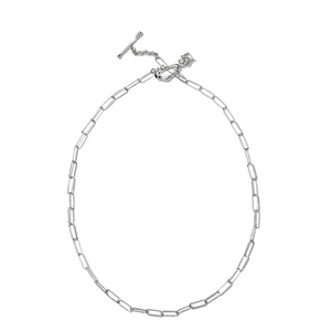 925 Sterling silver paperclip chain necklace with a stylish toggle clasp and square charm