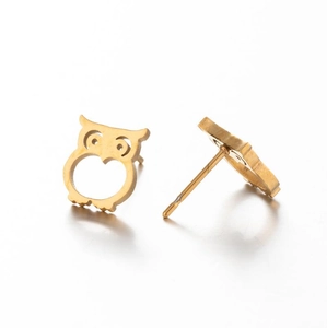 Hollow owl stud earrings in gold stainless steel for women featuring minimalist design
