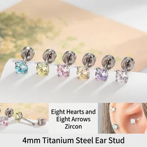 Titanium Steel Zirconia Cartilage Earring Stud Round Screw Flat Back Piercing Jewelry Fashion Elegant For Women