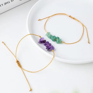 Bohemian adjustable handmade cord bracelets with purple and green irregular natural stones