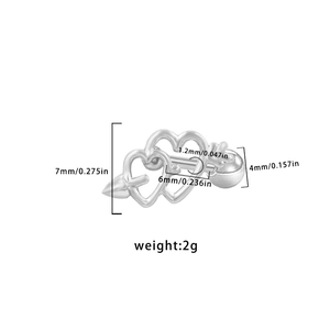 Interlocking heart and arrow stainless steel piercing stud with 1.2mm needle gauge