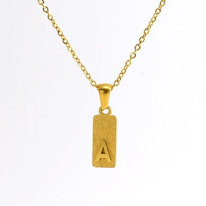 Gold stainless steel necklace featuring a matte square letter A pendant on a fine chain