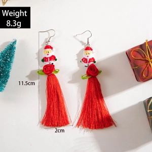 Long Santa Claus tassel earrings with red and white beads for Christmas festive outfits