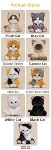 Matrix display of nine plush cat dolls in various breeds with realistic fur texture