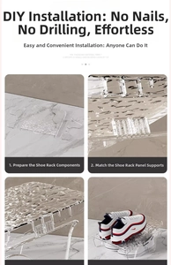 Step-by-step installation guide for the wavy transparent acrylic space-saving shoe rack