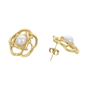 Vintage camellia pearl earrings with golden petal design and elegant rose pattern