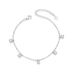 925 Sterling Silver Bead Bracelet For Women Elegant Simple Fashion Round Bead Chain Zirconia Inlaid Shimmer Jewelry Gift
