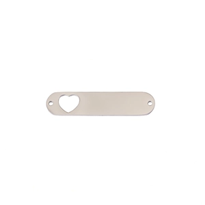 Pendentif barre en acier inoxydable poli avec découpe cœur et double perforation
