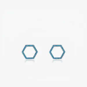 Geometric Hexagon Turquoise Stud Earrings With 925 Sterling Silver Earring Post Hollow Minimalist Jewelry For Women