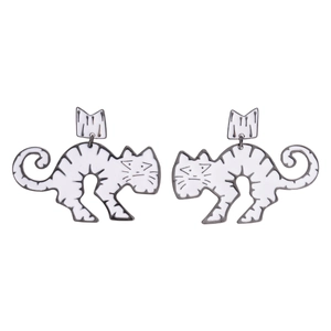 Unique cat-shaped crown drop earrings with white and black enamel stripes for women