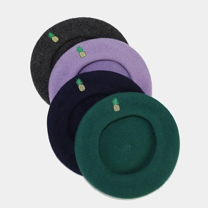 Japanese style wool beret hat for women with pineapple embroidery in four colors
