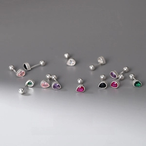 S999 Fine Silver Water Drop Stud Earrings Rhinestone Screw Back Small Minimalist Earrings For Women Jewelry