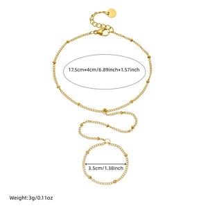 Gold stainless steel hand harness bracelet ring with chain links and size measurements